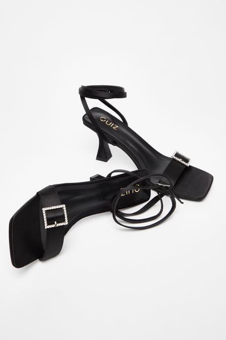 Black Satin Buckle Heels