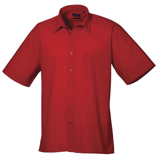 Premier Mens Short Sleeve Formal Poplin Plain Work Shirt (Red) - Image 1