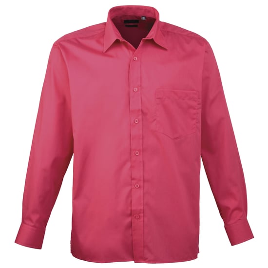 Premier Mens Premier Poplin Long-Sleeved Formal Shirt (Hot Pink) - Image 1