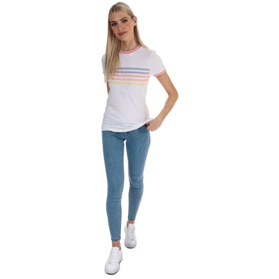 Women's Brave Soul Rainbow Ringer T-Shirt in White pink