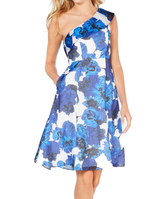 Adrianna Papell Women's Dress Blue Size 14 A-Line Floral Pockets
