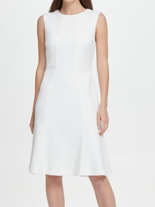DKNY Women's Dress White Ivory Size 6 A-Line Crew Neck Fit & Flare
