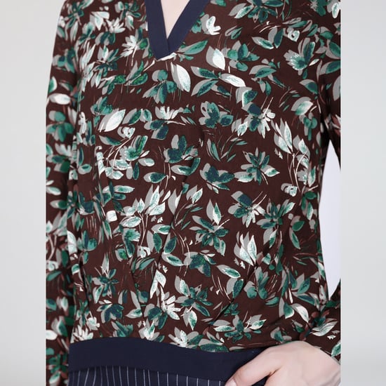 Satin Col-V Blouse en bladeren print - Image 3