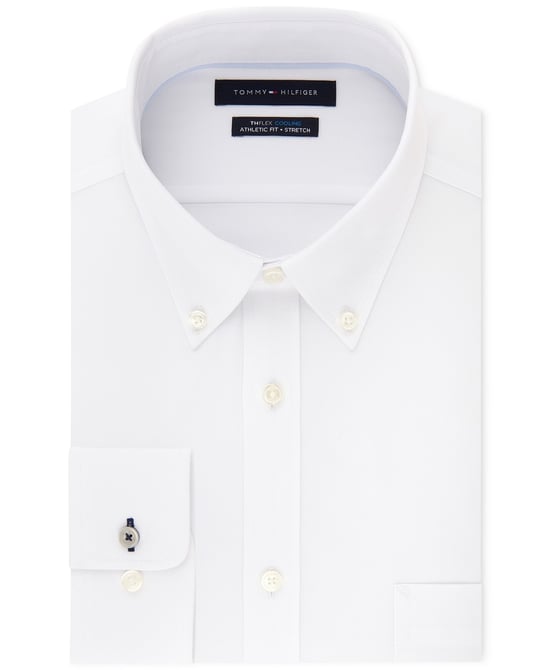 Tommy Hilfiger Mens Dress Shirt Silver Size 16 1/2 Athletic Fit Th Flex