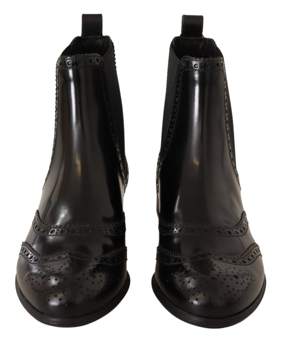 Dolce Gabbana Black Leather Ankle High Flat Boots