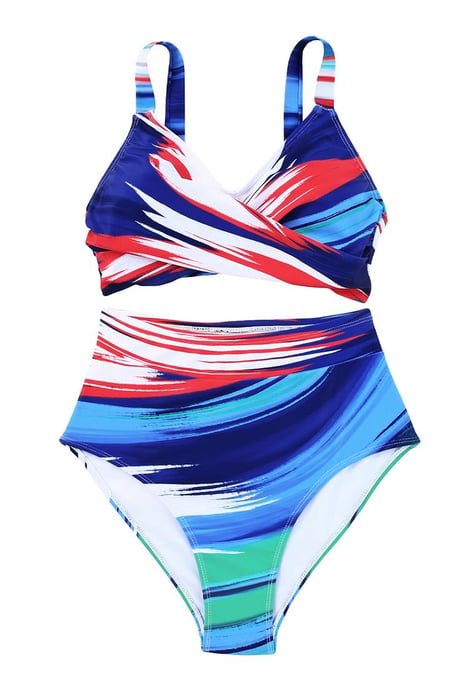 Women's Abstract Print Twist High Waist Bikini Swimsuit in Multicolor - Image 3