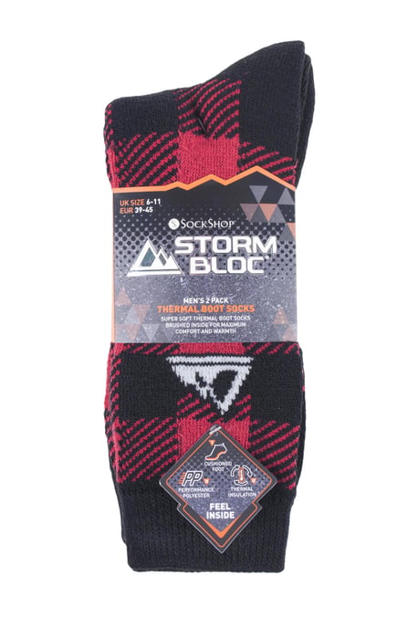 Storm Bloc - 2 Pairs Mens Thick Cushioned Patterned Winter Warm Thermal Boot Socks for Hiking - SBMS037BLK - Image 2