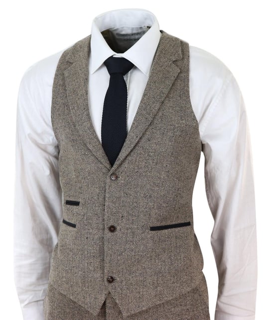 Mens Oak Brown 3 Piece Tweed Suit Vintage Harringbone 1920s Retro Peaky Blinders - Image 4