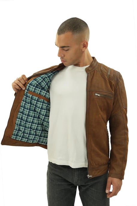 Mens Buff Leather Racer Biker Jacket-Vienna
