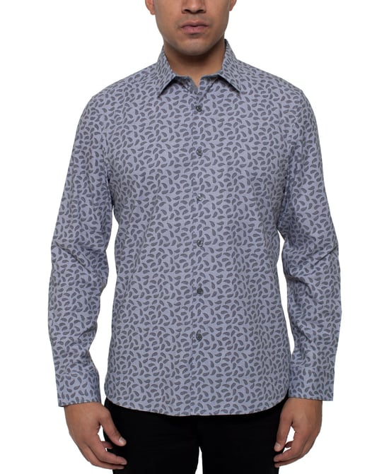 Kenneth Cole Mens Shirt Gray Size XL Performance Paisley Button Down