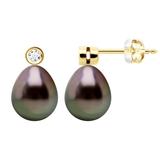 Earrings Prestige -Diamonds 0,02 Cts - Yellow Gold - Real Cultured Tahiti Pearls Pear 9-10 mm - Image 1