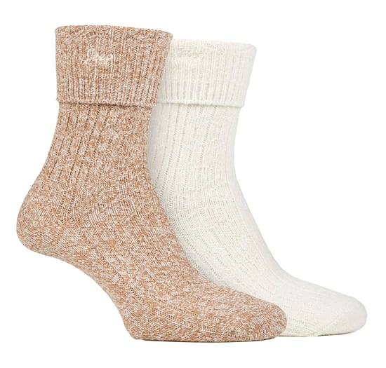 Ladies Turn Cuff Socks | Jeep | Walking Boot Socks Women, Comfortable Performance Polyester Socks - Taupe / Cream - Image 1