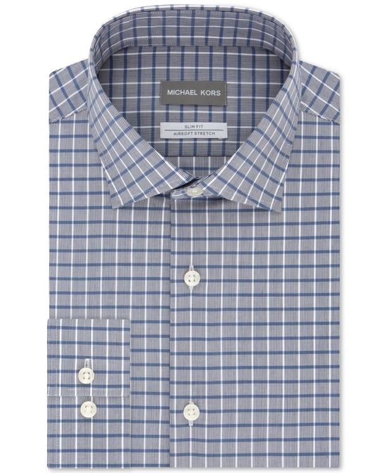 Michael Kors Men Dresss Shirt Gray Size 15 1/2 Plaid Collar Button Down