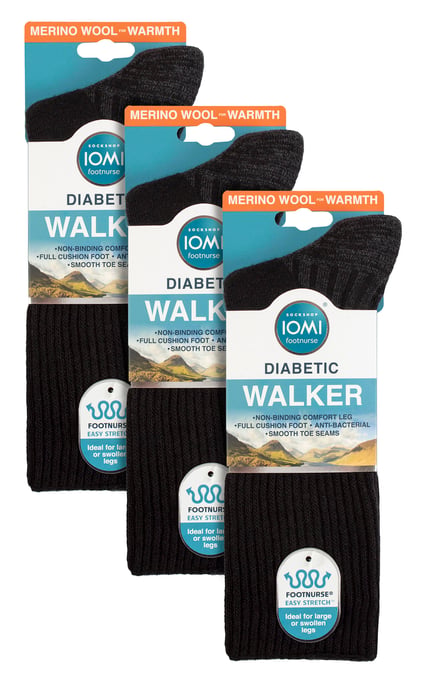 3 Pack Diabetic Walking Socks for Mens | IOMI FOOTNURSE | Extra Wide Soft Top Seamless Hiking Socks - Black - Image 2