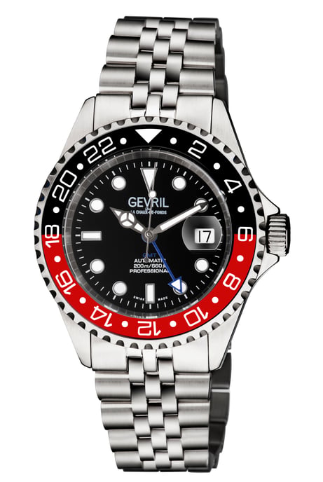 Gevril Men's Wall Street 4954B Swiss Automatic GMT, SW330 Movement Luminous Date Stainless Steel Watch - Image 1