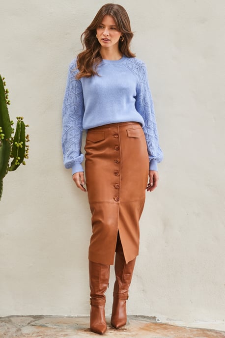 Pastel Blue Crochet Sleeve Jumper
