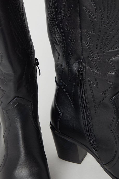 Joanna Embroidered Detail Western Cowboy Boots