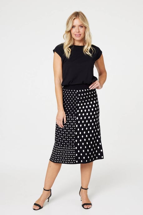 Black Polka Dot A-Line Knit Skirt