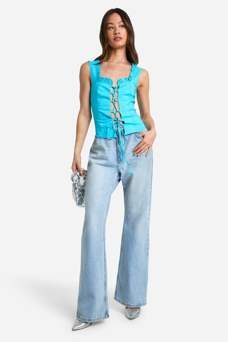 Tall Bengaline Seam Detail Lace Up Top