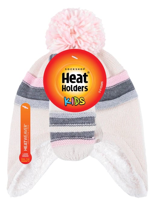 Heat Holders - Girls Winter Warm Pom Pom Bobble Beanie Hat and Mittens Set - Buttercream - Image 2