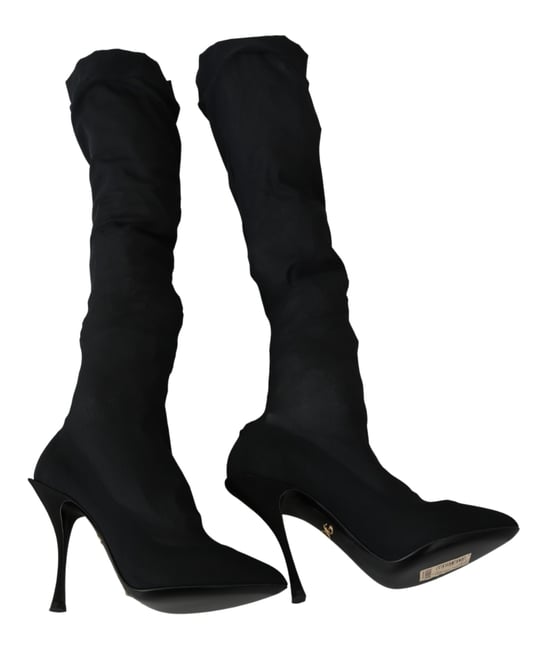 Dolce Gabbana Black Tulle Stretch Knee Socks Boots Shoes