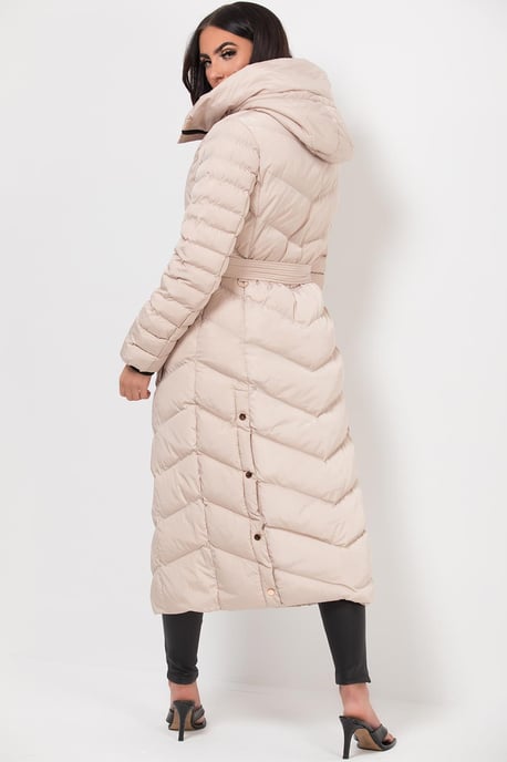Jess Women’s Long Puffer Coat with Belt & Hood