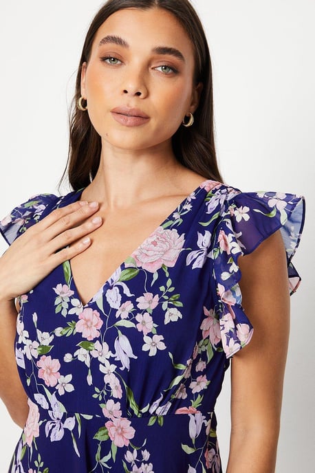 Petite Ruffle Shoulder Midi Dress
