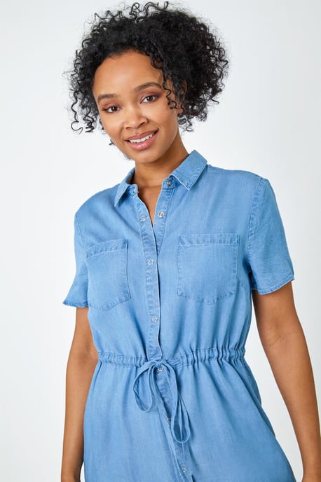 Petite Tie Waist Denim Shirt Dress