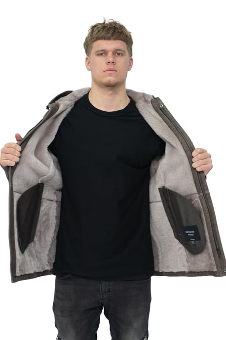 Men's sheepskin parka coat with hood - Alafaya