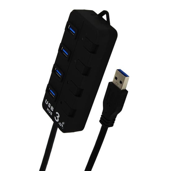 Aquarius 4-Port USB Hub with Individual LED Power Switches - Black