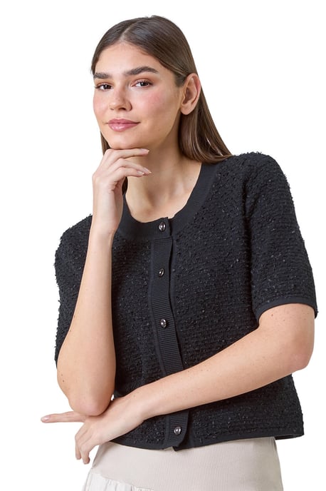 Fringe Detail Sparkle Button Cotton Cardigan - Image 2