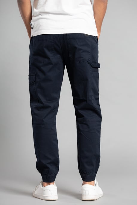 Navy Cotton Drawstring Cargo Trousers