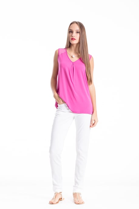 V Neck Pleat Detail Top