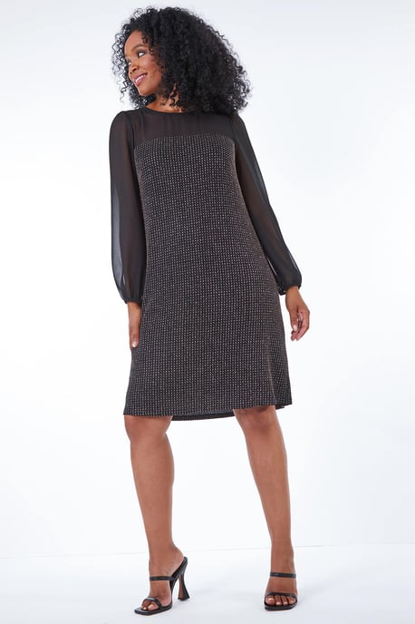 Petite Sheer Detail Sparkle Dress