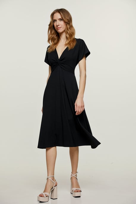 Black Knot-Front Jersey Midi Dress