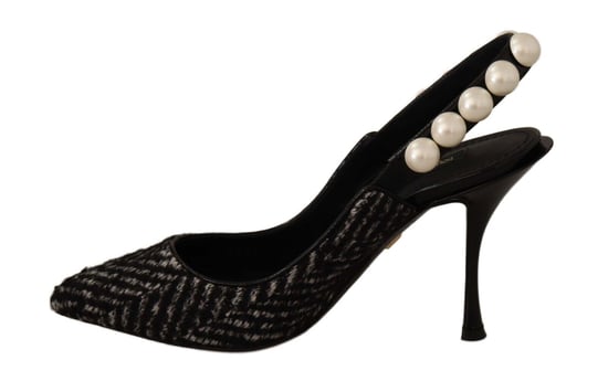 Dolce & Gabbana Black Gray Pearl Slingbacks Women's Pumps Shoes - Image 2