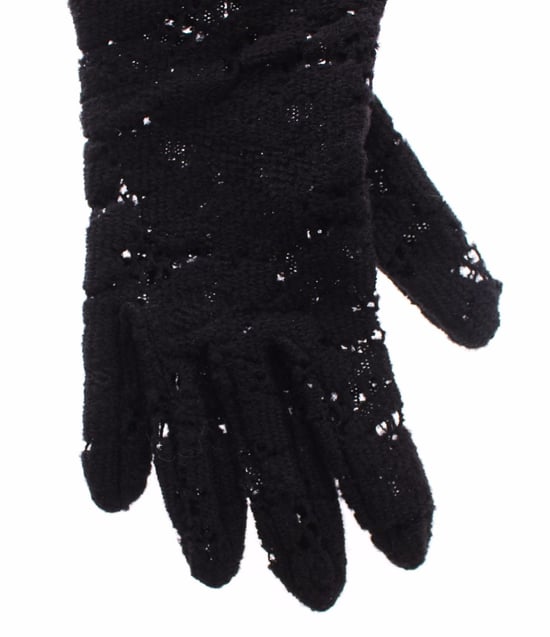 Dolce & Gabbana Black Lace Wool Lambskin Fur Elbow Women's Gloves - Image 5