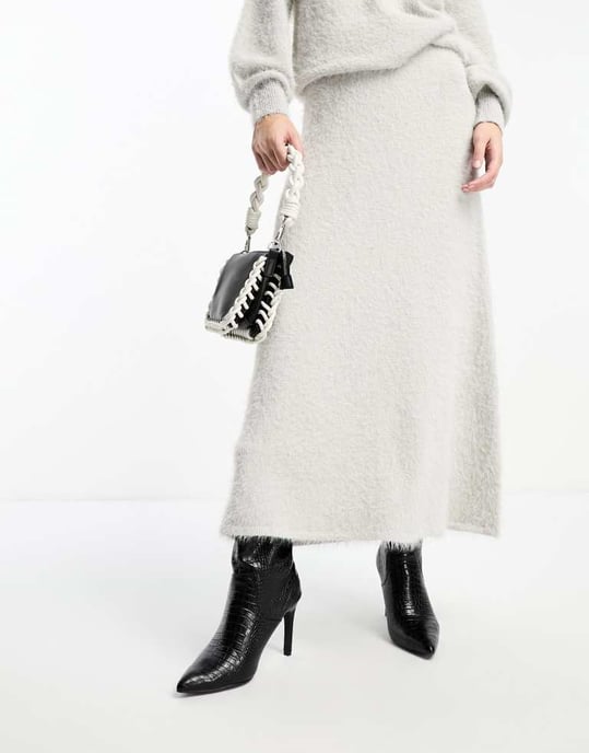 Y.A.S fluffy maxi skirt co-ord in grey