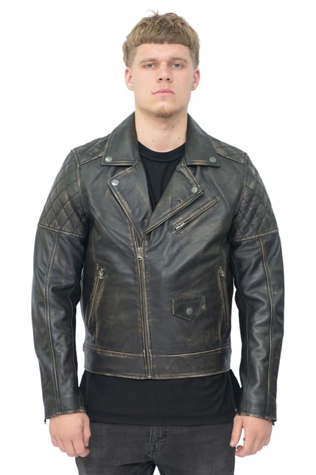 Mens Cross Zip Leather Biker Jacket - Gibraltar
