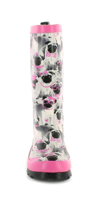 Platino Girls Pug Wellies Brandie Slip On Grey pug print