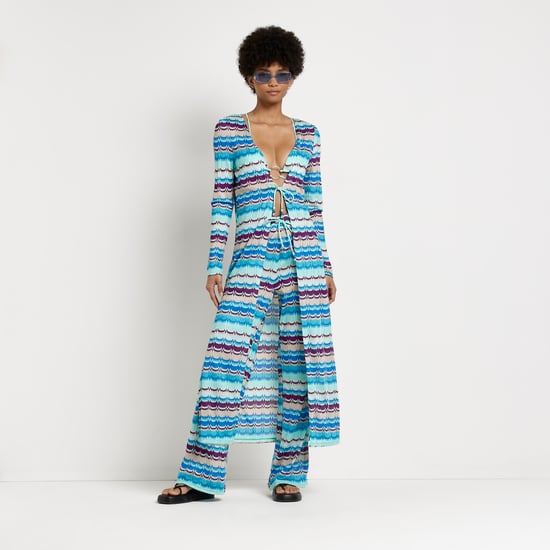River Island Womens Kaftan Blue Stripe Longline Knit