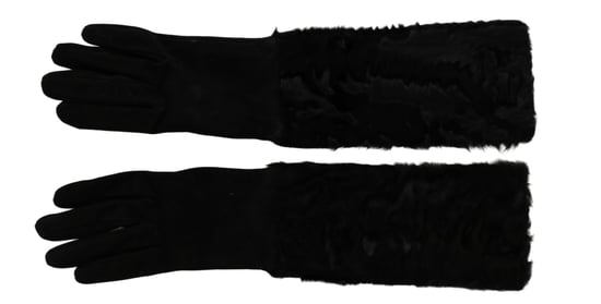 Dolce & Gabbana Women's Black Elbow Length Mitten Suede Fur Gloves - Image 4
