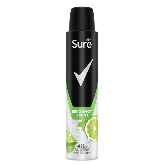 Sure Men Deodorant Spray Bergamot & Mint with 48Hrs Protection 200ml, 6 Pack