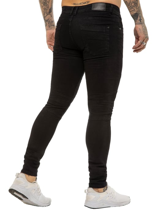 Enzo | Heren Skinny Stretch Biker Denim Jeans - Zwart - Image 4