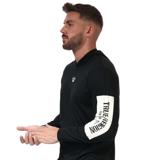 Men's True Religion Hooded Long Sleeve Logo T-Shirt in Black