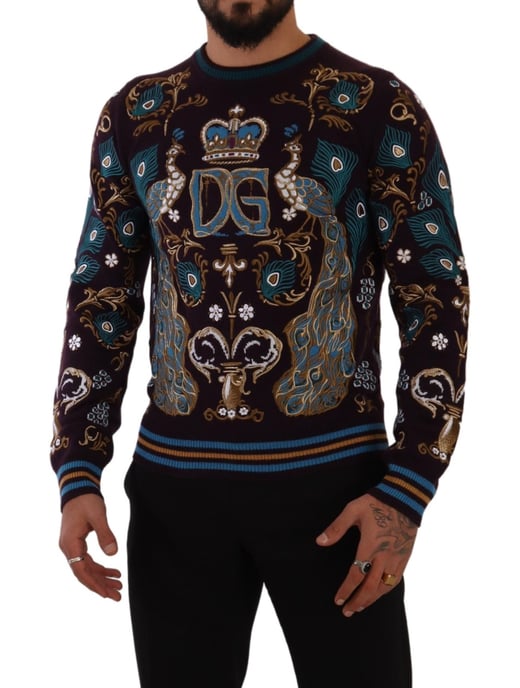 Dolce & Gabbana Heren Bordeaux Kasjmier DG Kroon Geborduurde Trui - Image 5