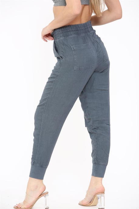 EX M&S Dames Linnen Gebreide Broek Luchtmacht Blauw - Image 3