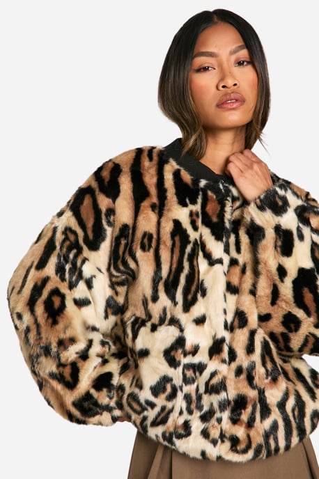 Premium Leopard Faux Fur Bomber Jacket
