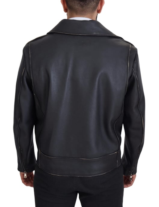 Dolce & Gabbana Svart Läder Bikerjacka med Dragkedja för Herr - Image 3