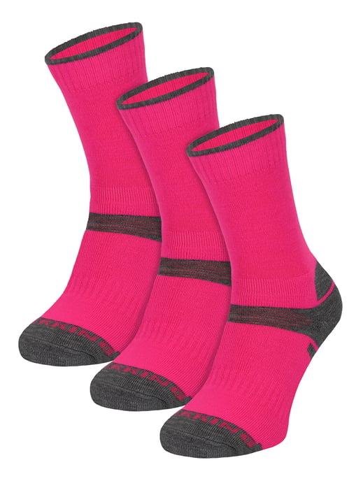 3 Pair Multipack Kids Merino Wool Hiking Socks | Lightweight Anti Blister Socks for Boys & Girls - Pink - Image 1